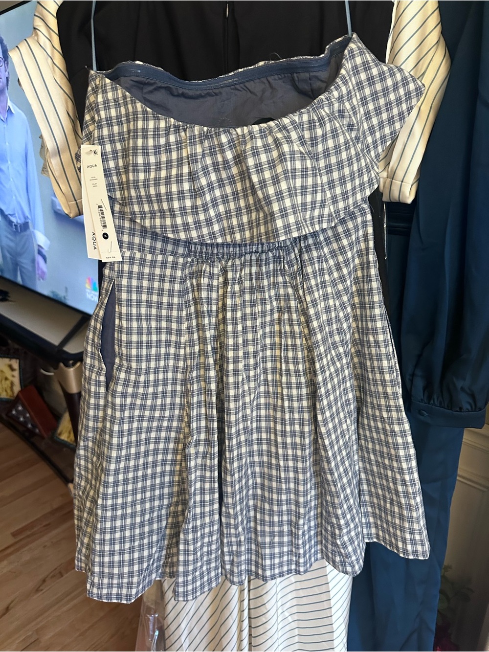 Aqua Blue & White Gingham Casual Dress